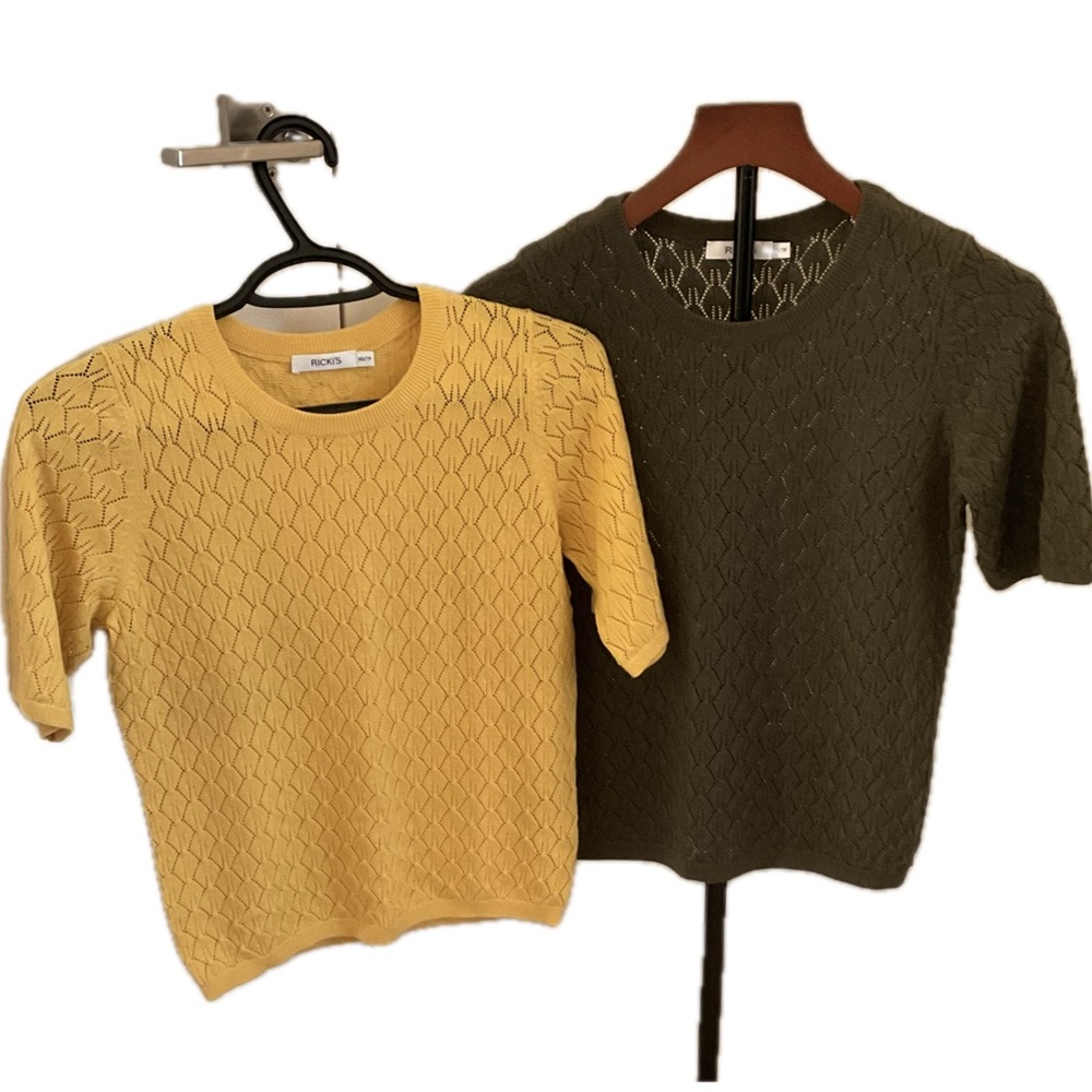 Set of Ricki’s Olive & Yellow Crewneck Knit short sleeve sweaters